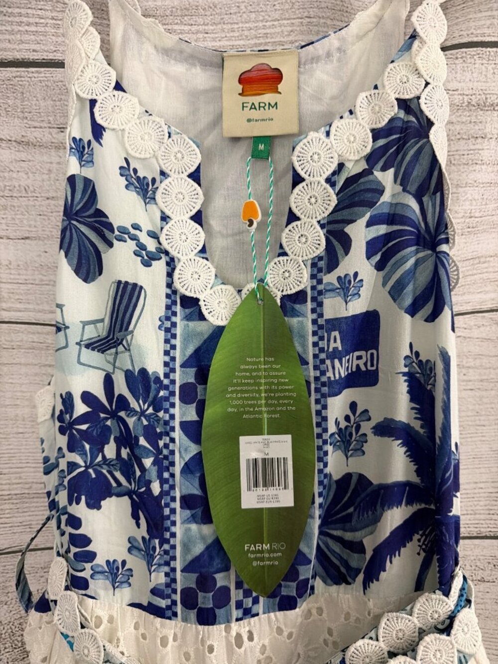 NWT Farm Rio White & Blue Maxi Dress With Eyelet Lace Size M - Picture 2 of 3